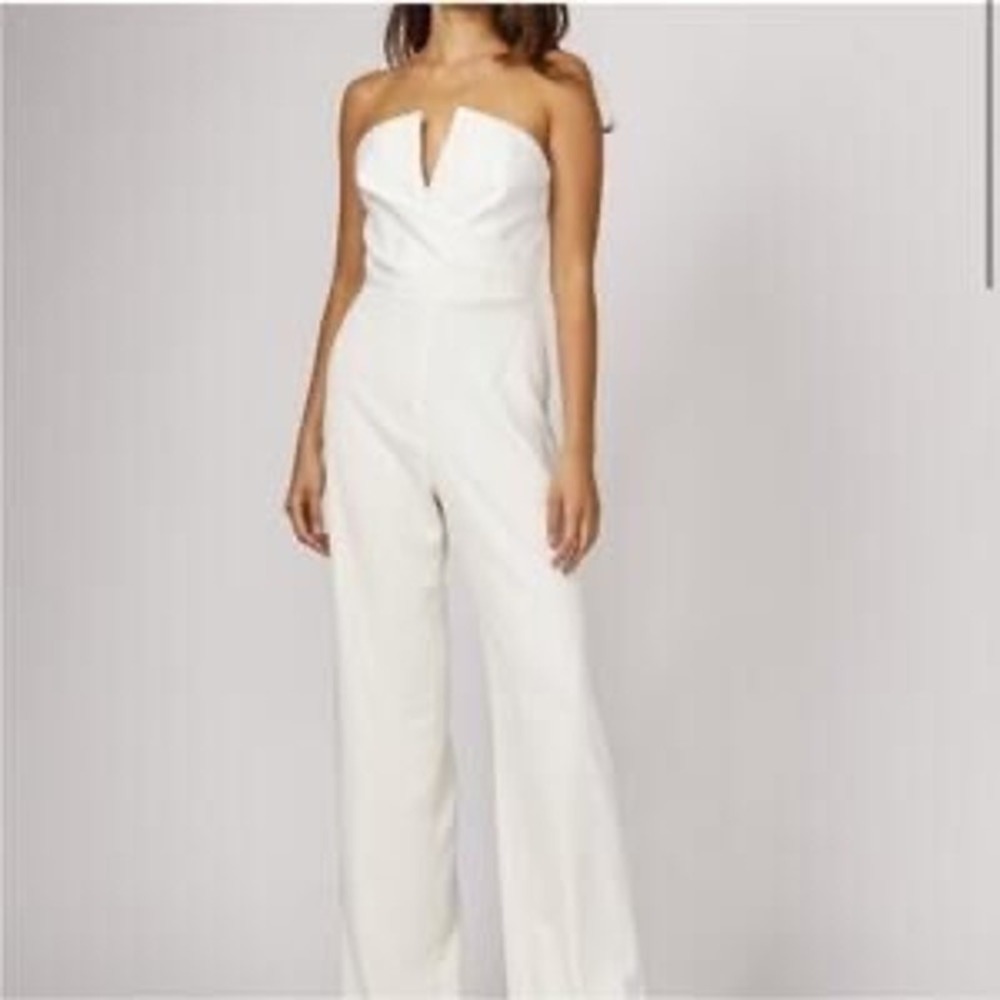 Jay Godfrey Dawson Strapless Satin Wide Leg Jumpsuit Diamond White (2) CLEARANCE - Picture 3 of 6
